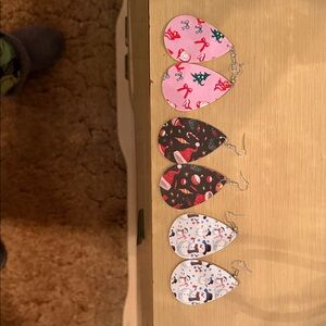 Festive Christmas Earrings Set - Pink, Black, White